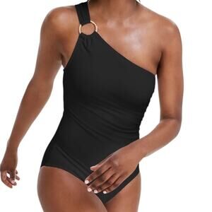 Michael Kors Women’s One Shoulder Underwire One Piece Swimsuit Black Size 6
